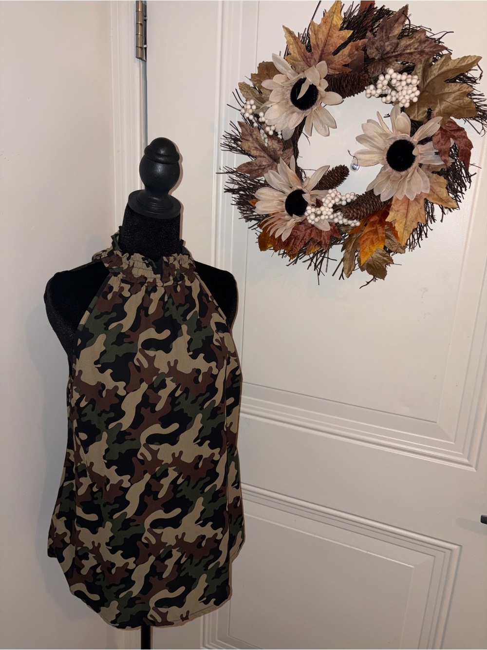 New York & Company Camo Halter Tank Top - Green/Brown
